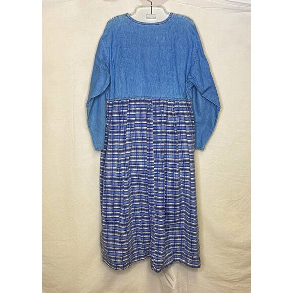 80s 90s Bill Blass Denim Dress Maxi Size 12 Long Sleeves Modest Vintage - Picture 2 of 5